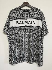 【入手困難】 BALMAIN バルマン 半袖 Tシャツ 黒 ブラック 白 ホワイト 総柄 L 希少 レア 美品