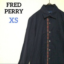 FRED PERRY デザインシャツ フレッドペリー チェックラインBDシャツ ワンポイント刺繍 ネイビー 月桂樹 ローレルリーフ ボタンダウンシャツ_画像1