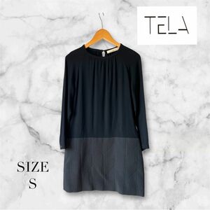 テラ TELA イタリア 切替ワンピース ひざ丈ワンピース ブラック SIZE S