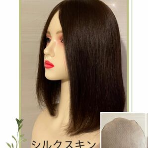 人毛100％　レミー　フルウイッグ　半面全人工肌　シルクスキン　医療用 カツラ 女性 お得セール中 ミックスブラウン