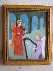 Art hand Auction 二人の天使ー古い木製の飾り額(フランス便), 美術品, 絵画, 人物画