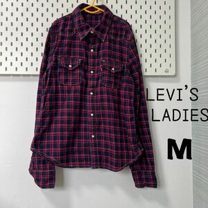 レディースチェックシャツ　Levi's ladies M リーバイス　秋冬　 長袖 古着　ピンク　レッド　ネイビー　秋冬