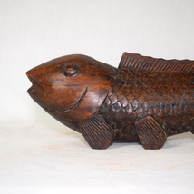 木製 手彫り木彫 魚横木 アンティーク調 自在鉤用 囲炉裏 炉端 【b1-t-1】_画像2