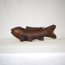 木製 手彫り木彫 魚横木 アンティーク調 自在鉤用 囲炉裏 炉端 【b1-t-1】_画像1
