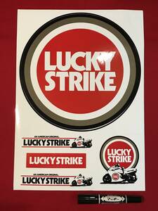 A7692●旧車・ガレージ●昔 ステッカー【LUCKY STRIKE ラッキーストライク】約30×42㎝ スレキズ小汚れヨリなどあり