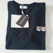 新品 未使用 Lサイズ MAISON KITSUNE メゾンキツネ 刺繍ロゴ　フォックス Tシャツ ダブルTシャツ ブラック _画像5