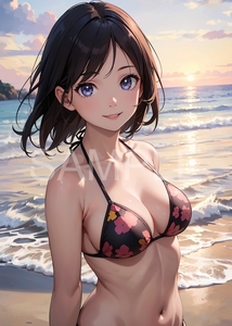 【高画質 A4 ポスター】AI イラスト グラビア 水着 海岸 ビキニ アイドル モデル 美女 美少女 かわいい 海岸 匿名 N40001