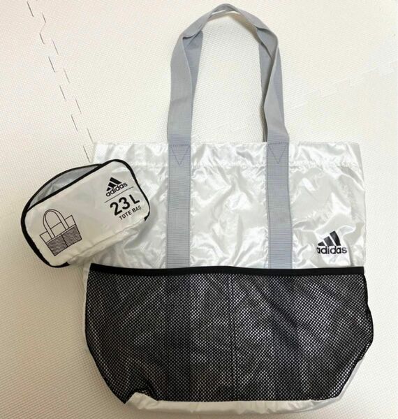 adidas ポータブルトートバッグ シルバーグレー 23L