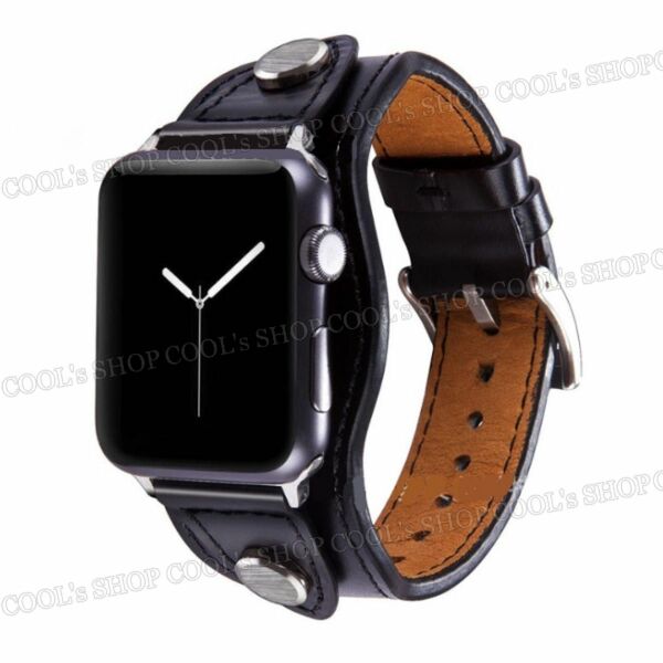 ブラック Apple Watch 交換用 レザーバンド ベルト アップルウォッチ 黒 バンド 本革 ステンレス コンパチブル