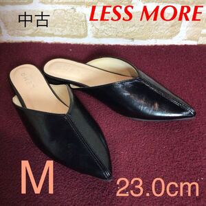 【売り切り!送料無料!】A-337 LESS MORE!ミュール!パンプス!黒!M 23.0cm位!ポインテッドトゥ!おしゃれ、かっこいい!ぺたんこシューズ!中古!