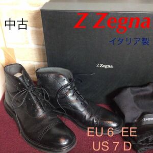 【売り切り!送料無料!】A-317 Z Zegna!レースアップブーツ!EU6 US7!25.0cm位!イタリア製!箱付き!収納袋付き!黒!おしゃれ!中古!