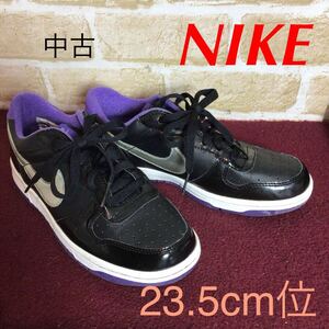 【売り切り!送料無料!】A-358 NIKE!スニーカー!黒!紫!23.5cm位! BIG NIKE LOW!普段履き!おしゃれ!中古!