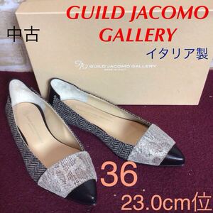 【売り切り!送料無料!】A-359 GUILD JACOMO GALLERY!ローヒールパンプス!36 23.0cm位!おしゃれ!柄物!イタリア製!中古!