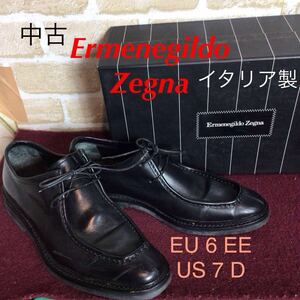 【売り切り!送料無料!】A-359 Ermenegildo Zegna!ショートブーツ!黒!ブラック!EU 6EE US 7D!本革!ビジネス!!イタリア製!中古!