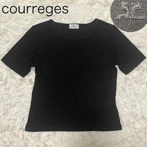 【courreges】クレージュ　半袖 サマーニット ビジュー 黒 ロゴ