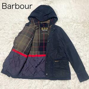 【バブアー】Barbour ジャケット フード チェック キルティング WATERPROOF AND BREATHABLE　ブルゾン 黒 XL ウォータープルーフ 