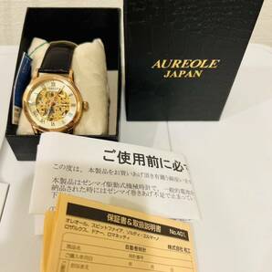 【KJ-3469SK】1円～ AUREOLE オレオール 腕時計 自動巻き 3針 ローマン スケルトン SW-595M SS レザー メンズ 動作未確認 コレクションの画像1