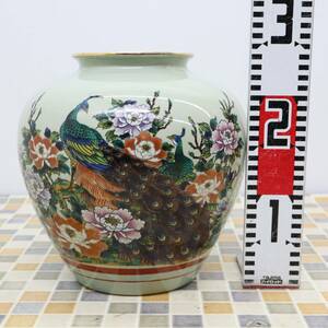 △ 高さ約25cm｜孔雀柄 花瓶 骨董 陶器｜ ｜花器 骨董 古美術 ■O6114