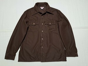 【珍品】70’s～♪VINTAGE USA製 Levi’s (リーバイス) 黒タブ ビッグE ポリエステル シャツ ジャケット ヴィンテージ スタプレ【MEDIUM】