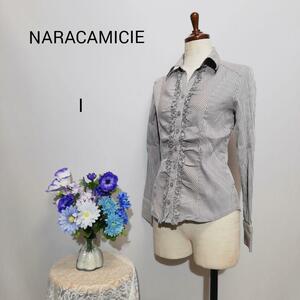  Nara Camicie первоклассный прекрасный товар длинный рукав блуза полоса рисунок М размер 