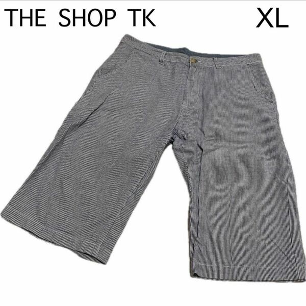 THE SHOP TK ハーフパンツ　綿＆麻　XL ストライプ