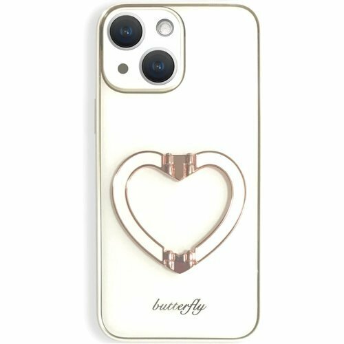 iPhone 13 ハード ケース かわいい リング付 hone13 Case Heart Ring White 1102