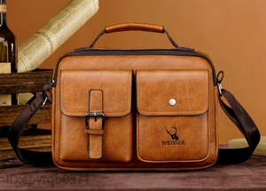 1 jpy start shoulder bag new goods men's tote bag high capacity leather body bag bag gentleman briefcase / Brown 