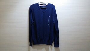 c193-39471 TOMMY HILFIGER トミーヒルフィガー Vネック コットン US/M 日本/L ネイビー コットン100％ ニット 長袖 ワンポイント