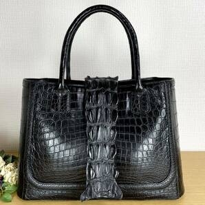 新品 未使用 定40万 本物 最高峰 マット クロコダイル crocodile センターセレクト A4可 ホーンバッグ ハンドバッグ 黒 ( トートバッグの画像1