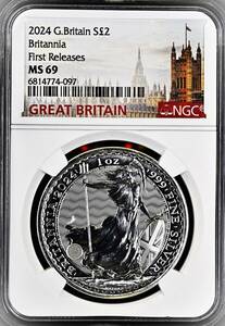 ★★ イギリス 2024年 ブリタニア 2￡ 1oz.999銀貨 NGC MS69 First Releases　★★