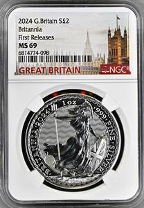 ★★ イギリス 2024年 ブリタニア 2￡ 1oz.999銀貨 NGC MS69 First Releases　★★