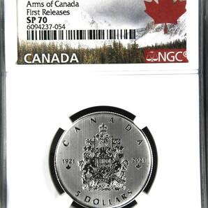 ★★ 最高鑑定 2021年 カナダ Arms of Canada 5＄ 1/4oz .9999銀貨 PCGS SP70 First Release ★★の画像1