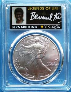 ★★ 最高鑑定 シルバーイーグル 2024年 NBAレジェンド Bernard King 直筆サイン １$ .999銀貨 PCGS MS70 First Strike ★★