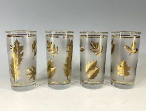 Libbey「Golden Foliage グラス 四客」 リビー 葉模様 金色 ガラス コップ 4客セット 高14×口径7cm y18416500