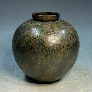 【高岡銅器金工師】剛章「高岡銅器 花瓶」 銅製 銅花器 壷 花入 在銘 高18.3cm y18838500の画像1