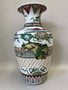【中国美術】色絵獅子花文瓶 高さ45cm 花瓶 花器 唐物 古玩 骨董