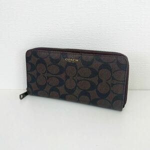 COACH コーチ ラウンドファスナー 長財布 シグネチャー ウォレット ブラウン 茶色 Z132