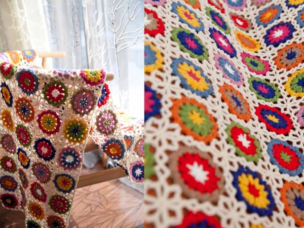 Handmade crochet flower motif★Handmade/crochet/knitting★Knee blanket/sofa cover★, Handmade items, interior, miscellaneous goods, others