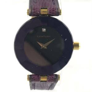【HK5627】CENTURY センチュリー タイムジェム 750 NO.30288 Qz クォーター カットガラス 紫文字盤 レディース 腕時計 箱付 φ51.9〜φ42.4の画像1