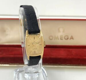 【SU349】 稼動品 OMEGA オメガ DEVILLE デビル スクエア GP 革ベルト ゴールド文字盤 レディース 腕時計 箱付き φ51.9〜φ44.0