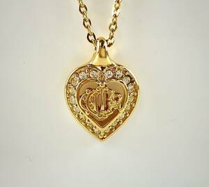 [SM1034] Christian Dior Christian Dior Heart rhinestone Logo necklace Vintage accessory lady's approximately 6.6g