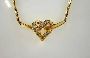 [SM1035] ChristianDior Christian Dior necklace rhinestone Heart Gold color accessory lady's approximately 5.3g