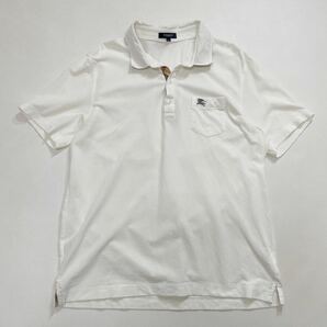 71 BURBERRY LONDON バーバリー ノバチェック 半袖 ポロシャツ サイズLL ホースロゴ刺繍 ロゴボタン 三陽商会 日本製 ホワイト 白 40417Dの画像1