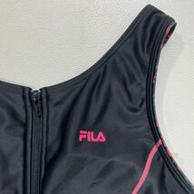 73 FILA フィラ フィットネス 水着 ワンピース ジップアップ サイズ11L ロゴプリント アクアビクス スポーツ トレーニング ブラック 40420T_画像3