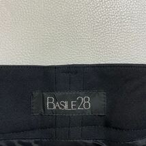 286 美品 BASILE 28 バジーレ ベントット ウール シルク ワイドストレート スラックス パンツ 大きいサイズ42 ブラック レディース 40426M_画像3