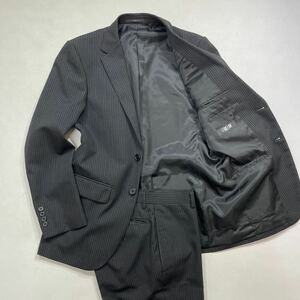 277 美品 AXAX HOMME ストライプ スーツ セットアップ 上下 サイズY5 2Bジャケット スラックス ビジネス オフィス ブラック 黒 40430A