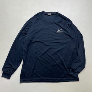 66 美品 MIZUNO ミズノ ストレッチ 長袖 トップス カットソー サイズXL ロゴ刺繍 スポーツ トレーニング 野球 ネイビー 紺 メンズ 40430L