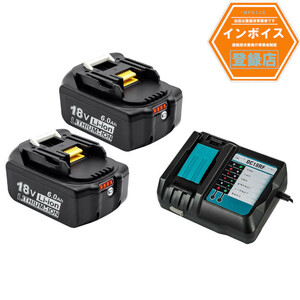 マキタ互換バッテリー 18v AP BL1860b 互換バッテリー 18V 6.0Ah 残量表示付　2個セット + DC18RF 3.0A（液晶なし）充電器セット