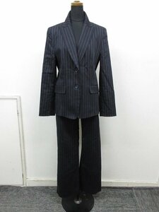 a8016　ジェラールダレル　パンツスーツ　ストライプｘネイビー　背抜き　東京スタイル　サイズ11