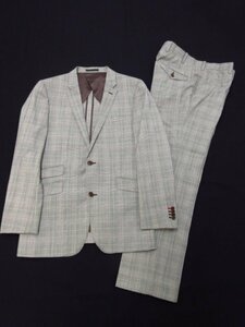 t5039　美品　春物　ラブレス　メンズ　スーツ　ジャケット/パンツ　背抜き　日本製　三陽商会　チェック柄　ライトグレー系　サイズ46　LO